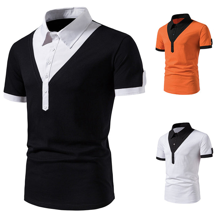Herren Kurzarm Poloshirt mit V-Ausschnitt und kontrastierendem Kragen Echoarchiv