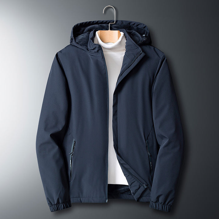 Herren Leichte Softshelljacke mit Microfleece-Futter, Kapuze und verdeckten Reißverschlusstaschen – Taviero
