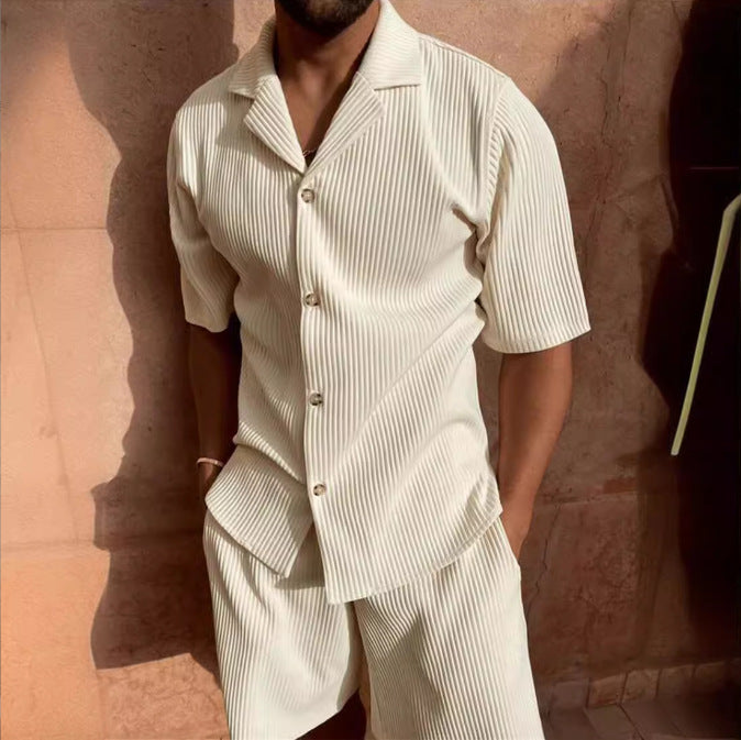 Herren Kurzarm-Hemd mit strukturiertem Design und eleganten Knopfdetails Echoarchiv