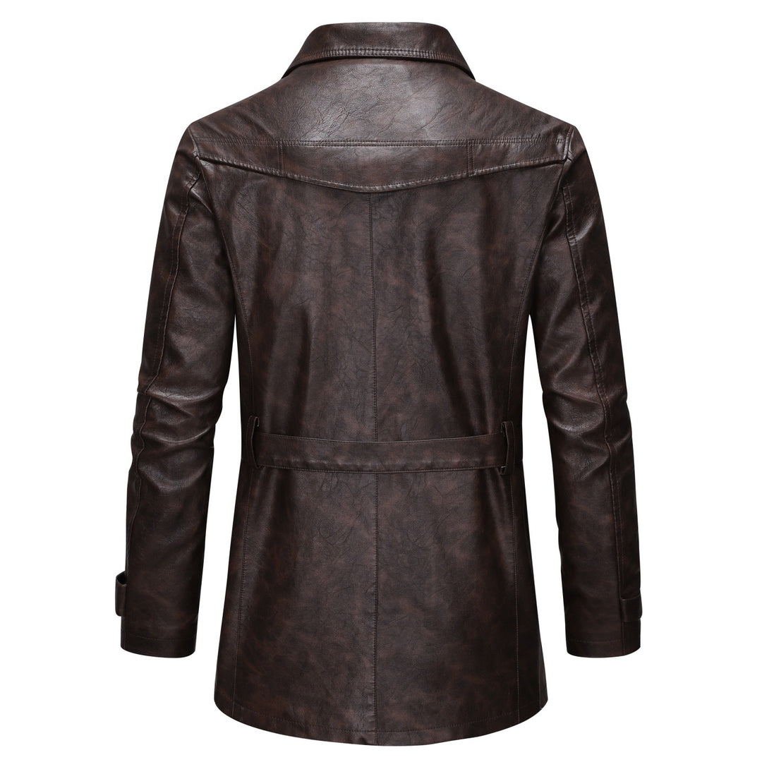 Herren eleganter Vintage-Leder-Trenchcoat Echoarchiv