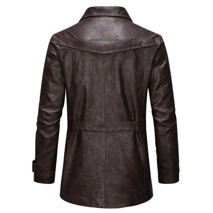 Herren eleganter Vintage-Leder-Trenchcoat Echoarchiv
