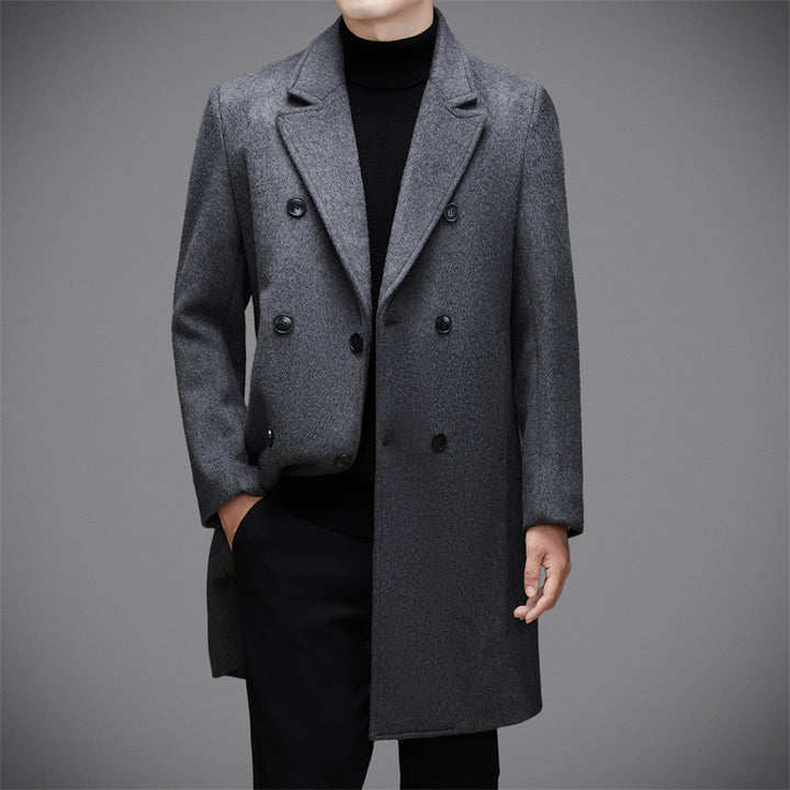 Herren eleganter Wolle-Mantel mit doppelt geknöpftem Design und stylischem Revers Echoarchiv