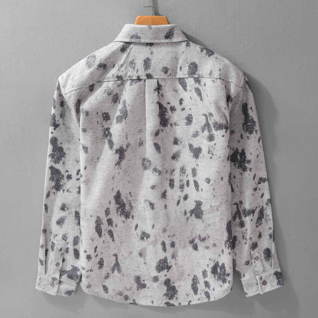 Herren Langärmeliges Baumwoll-Overshirt mit abstraktem Sprühmuster und aufgesetzter Brusttasche Echoarchiv