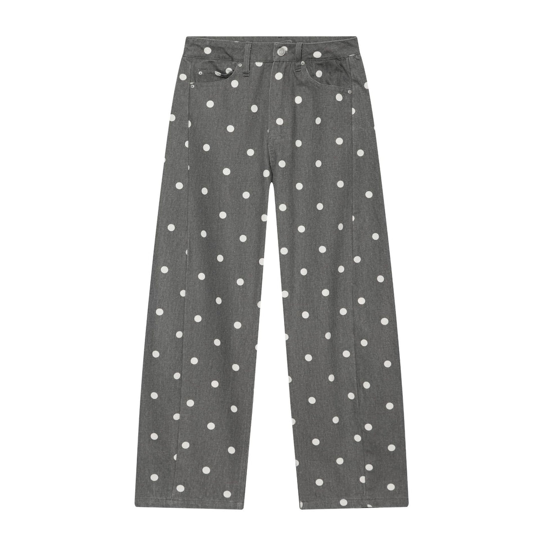Damen Hochgeschnittene Culotte-Jeans mit weitem Bein, Polka-Dot-Print und aufgesetzten Gesäßtaschen Echoarchiv