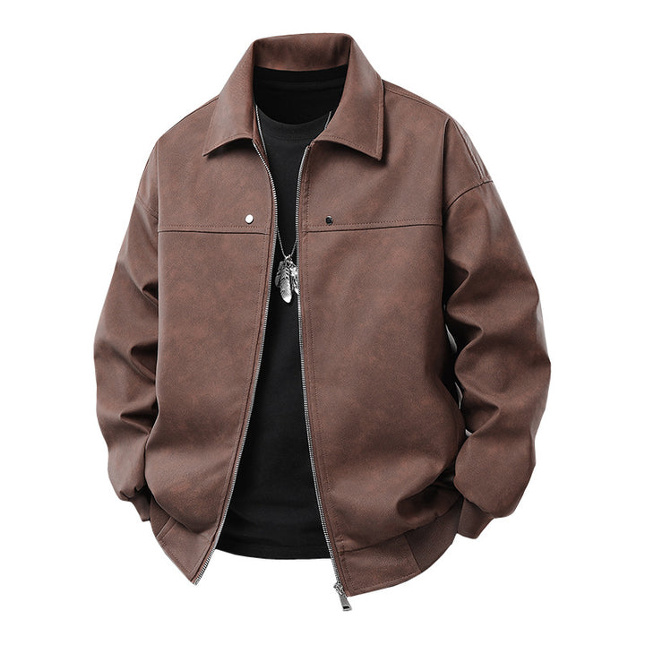 Herren lässige Kunstlederjacke mit weitem Schnitt und praktischen Reißverschlusstaschen Echoarchiv
