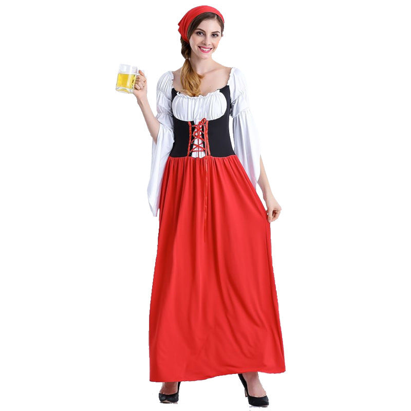 Damen nan Festival-Kostümkleid im Vintage-Bauernstil mit geschnürter Korsage und geraffter Off-Shoulder-Bluse Echo Archiv