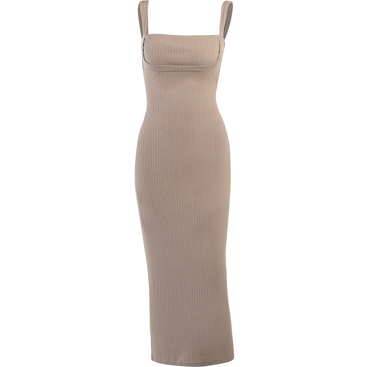 Damen figurbetontes Maxikleid mit quadratischem Ausschnitt und Rippmaterial Echo Archiv