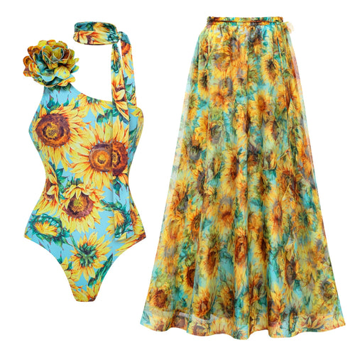 Damen Einseitiger Badeanzug mit floralen Applikationen Echo Archiv