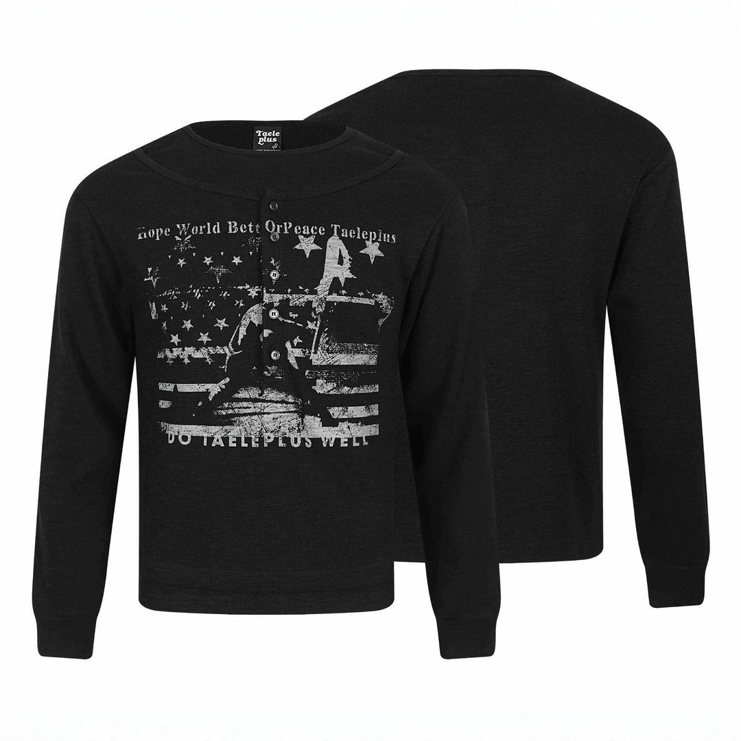Herren Langärmeliges Henleyshirt mit vintage-Print und Knopfleiste Echoarchiv