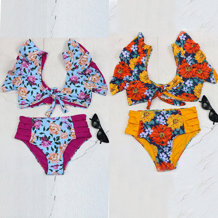 Damen Bikini-Set mit Rüschendetails und floralem Muster Echo Archiv