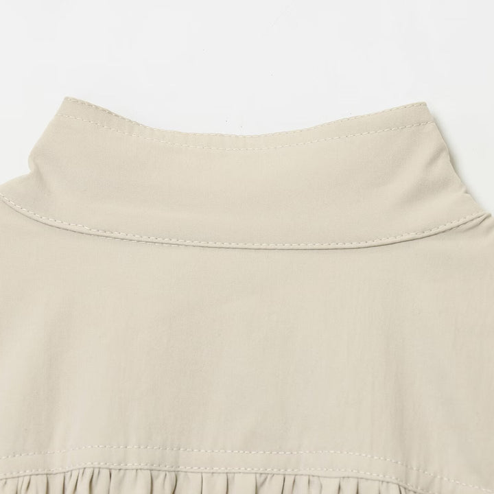 Damen Voluminöse Cropped-Bluse mit Stehkragen, Raffungen und elastischem Saum Echo Archiv