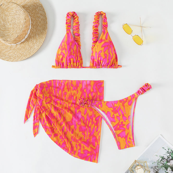 Damen Triangel-Bikini-Set mit Rüschendetails und trendiger Wickel-Tunika Echo Archiv