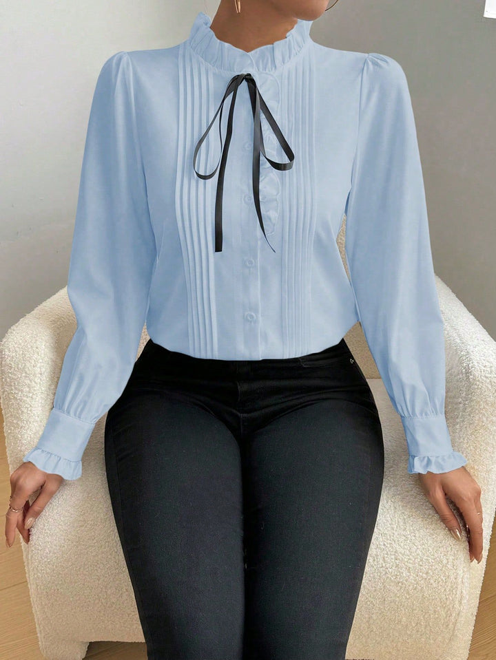 Damen Elegante Bluse mit Rüschen und Schleifen-Detail Echo Archiv