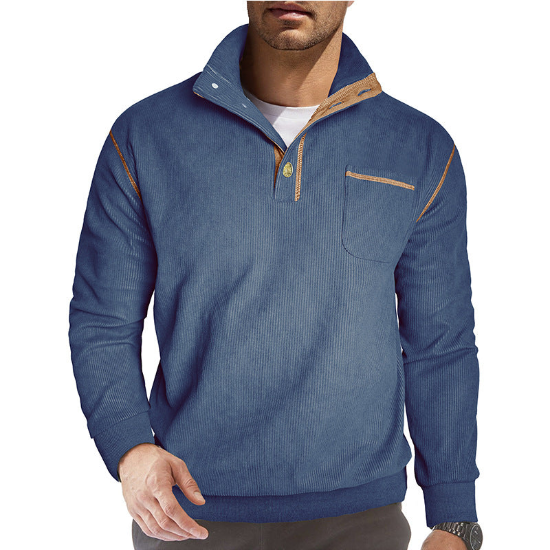 Herren bequemer Stehkragenpullover mit Brusttasche Echoarchiv
