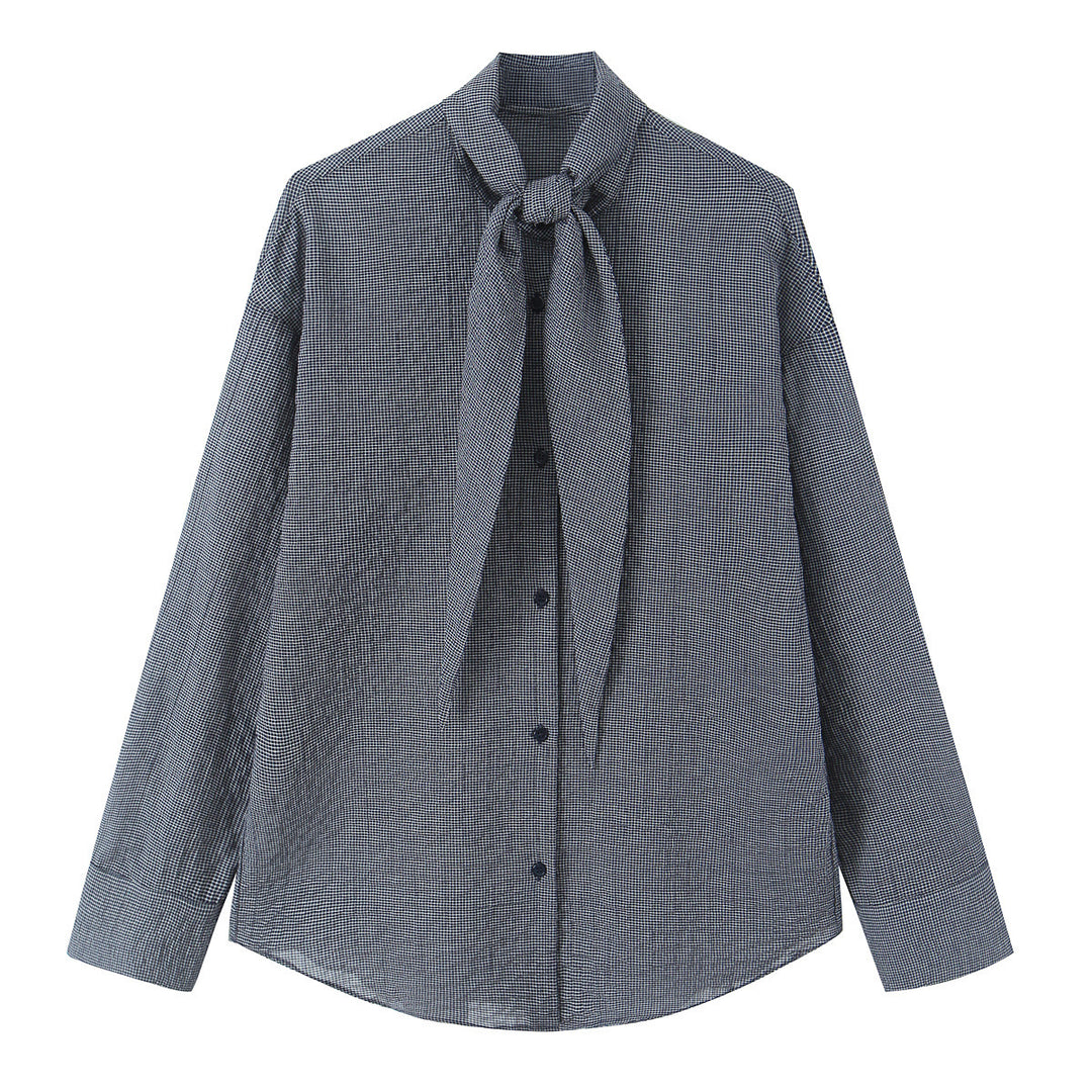 Damen Oversize-Bluse mit Schleifenkragen und feinem Vichy-Karo Echo Archiv