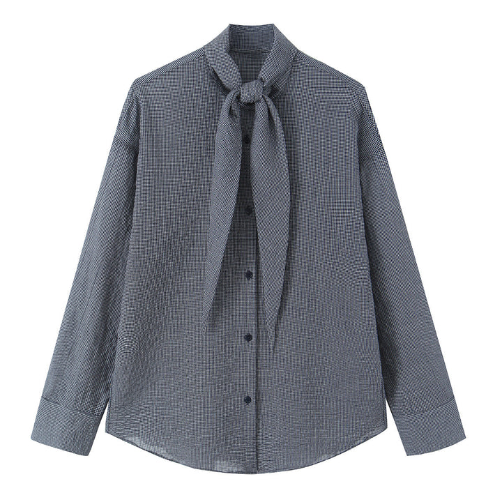 Damen Oversize-Bluse mit Schleifenkragen und feinem Vichy-Karo Echo Archiv