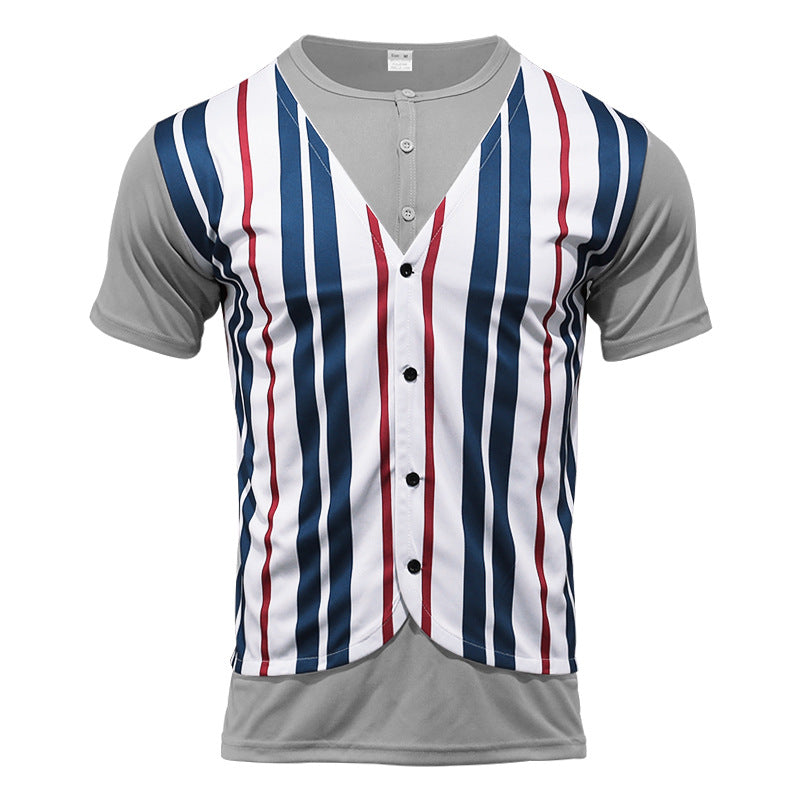 Herren Kurzarm-Henley-Shirt mit gestreiftem Design und modernem Schnitt Echoarchiv