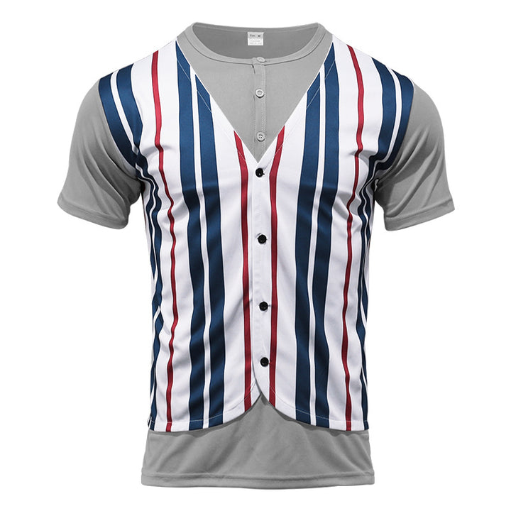 Herren Kurzarm-Henley-Shirt mit gestreiftem Design und modernem Schnitt Echoarchiv