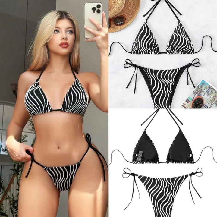 Damen Triangel-Bikini mit verstellbaren Bändern und stilvollem Streifenmuster Echo Archiv