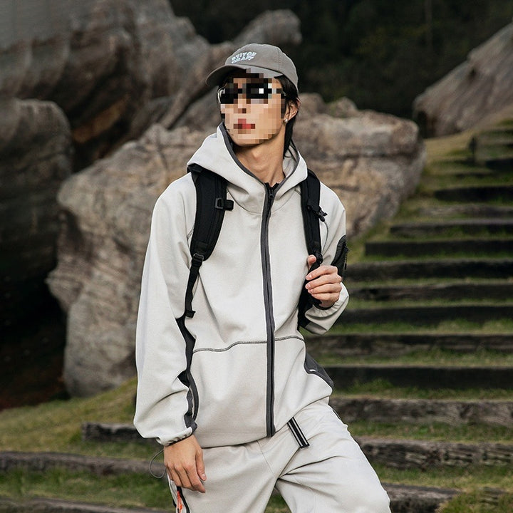 Herren Oversize Outdoor-Fleecejacke mit Kapuze, Ärmel-Reißverschlusstasche & Tunnelzug Echoarchiv