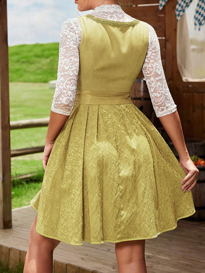 Damen Dirndlkleid mit Floralen Details und Spitzenärmel Echoarchiv