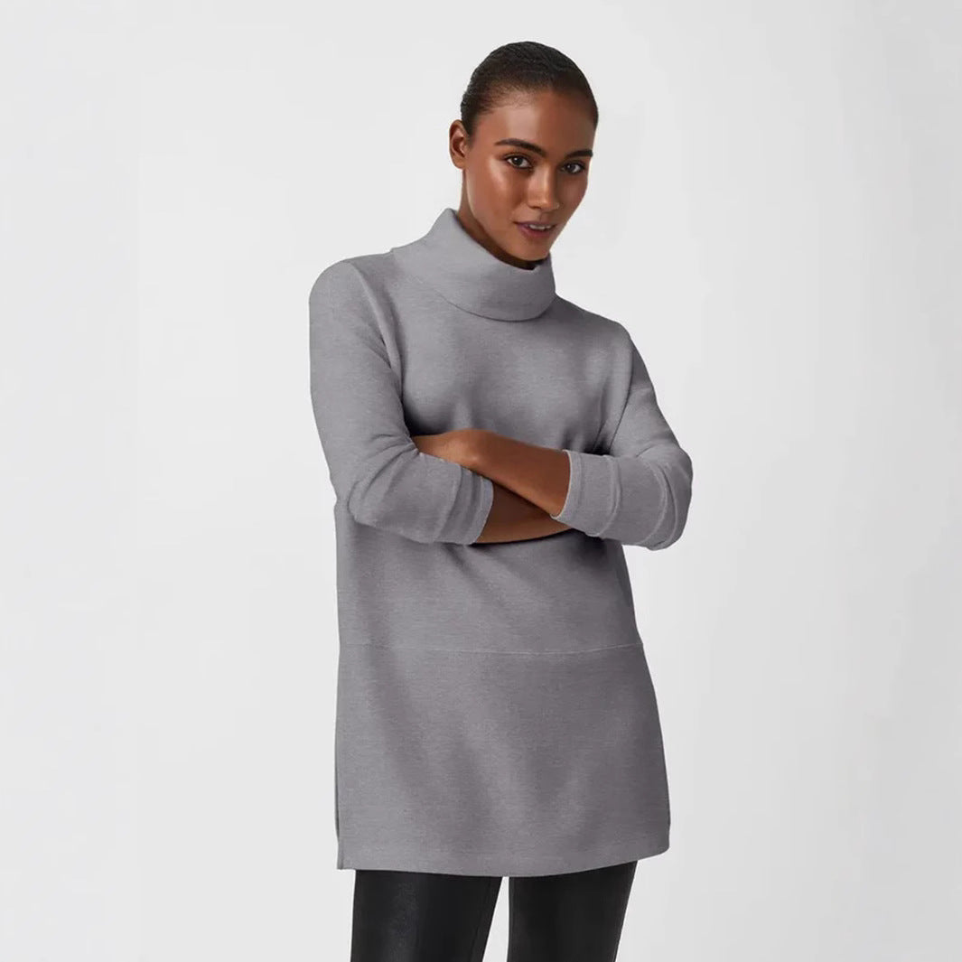 Damen Cozy Funnel Neck Tunika Pullover mit Übergrößen-Schnitt und seitlichen Schlitzen Echoarchiv