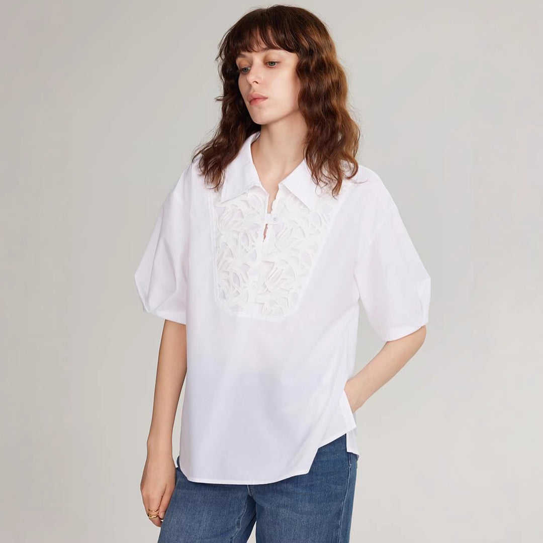 Damen Elegante Bluse mit traumhaftem Stickdesign und Knopfdetails Echo Archiv