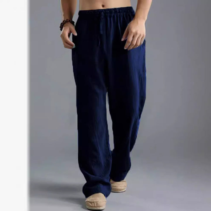 Herren nan lässige Leinenhose mit elastischem Bund, Kordelzug und geradem Bein Echo Archiv