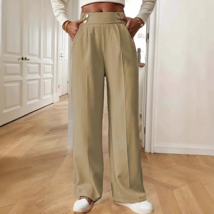 Damen Hochtaillierte Weite Palazzo‑Hose mit Bundknöpfen, Bügelfalte und Eingrifftaschen Echoarchiv