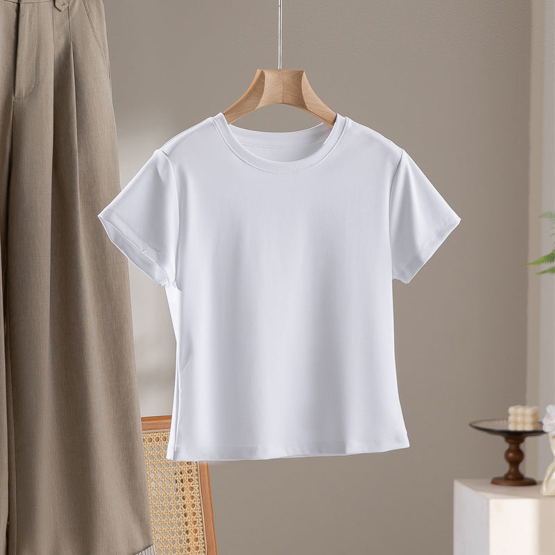 Damen Kurzgeschnittenes Boxy-T-Shirt aus weichem Baumwollstretch mit Rundhalsausschnitt Echo Archiv
