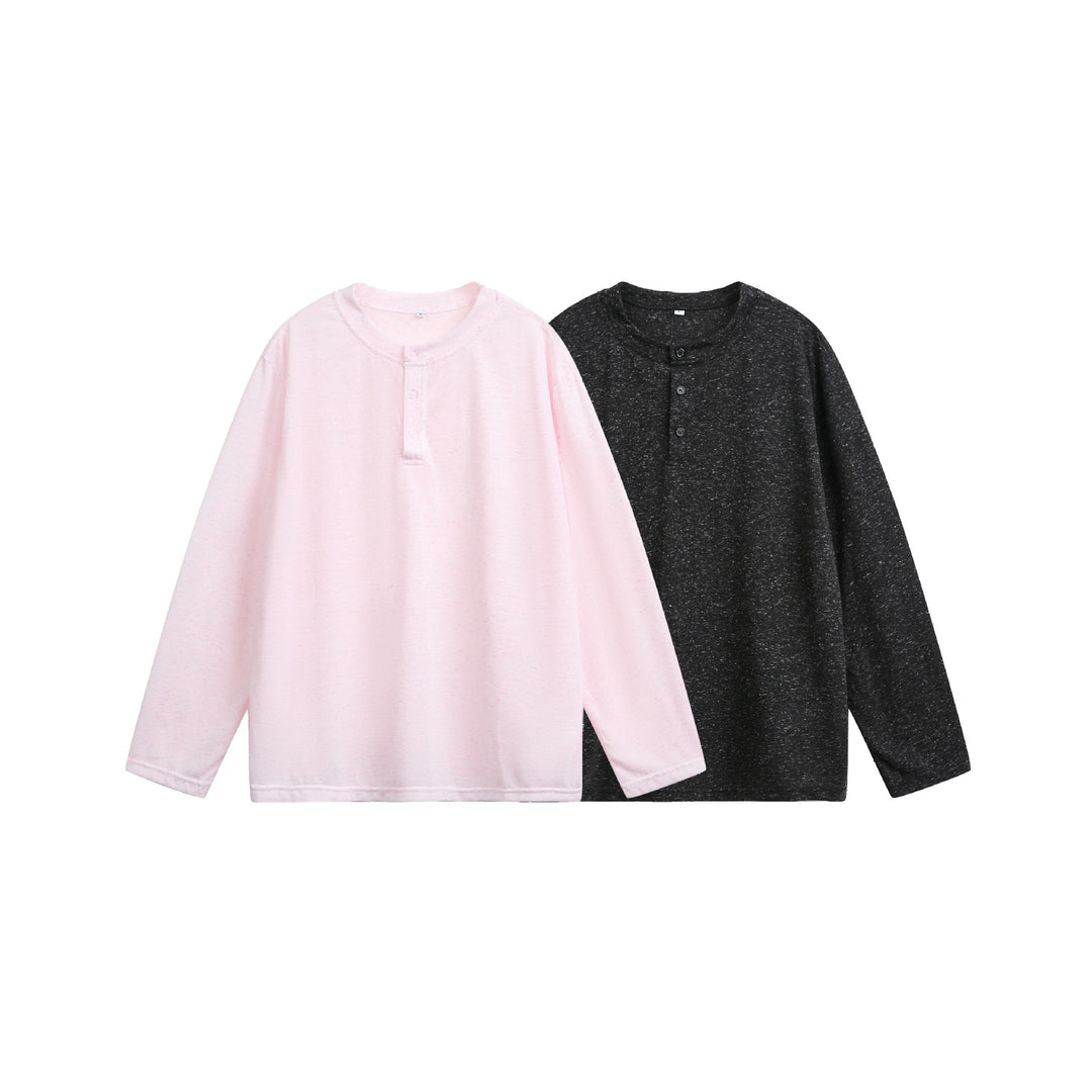 Unisex Meliertes Baumwoll-Henleyshirt im Oversize-Look mit kurzer Knopfleiste Echoarchiv