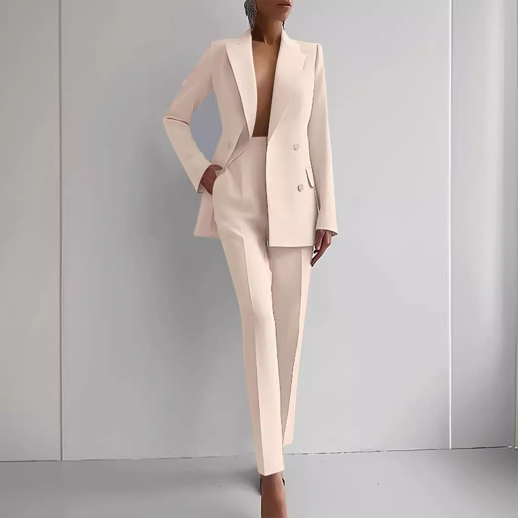 Damen elegante zweireihige Blazer mit maßgeschneiderter Hose Echoarchiv