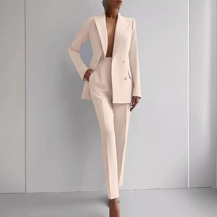 Damen elegante zweireihige Blazer mit maßgeschneiderter Hose Echoarchiv