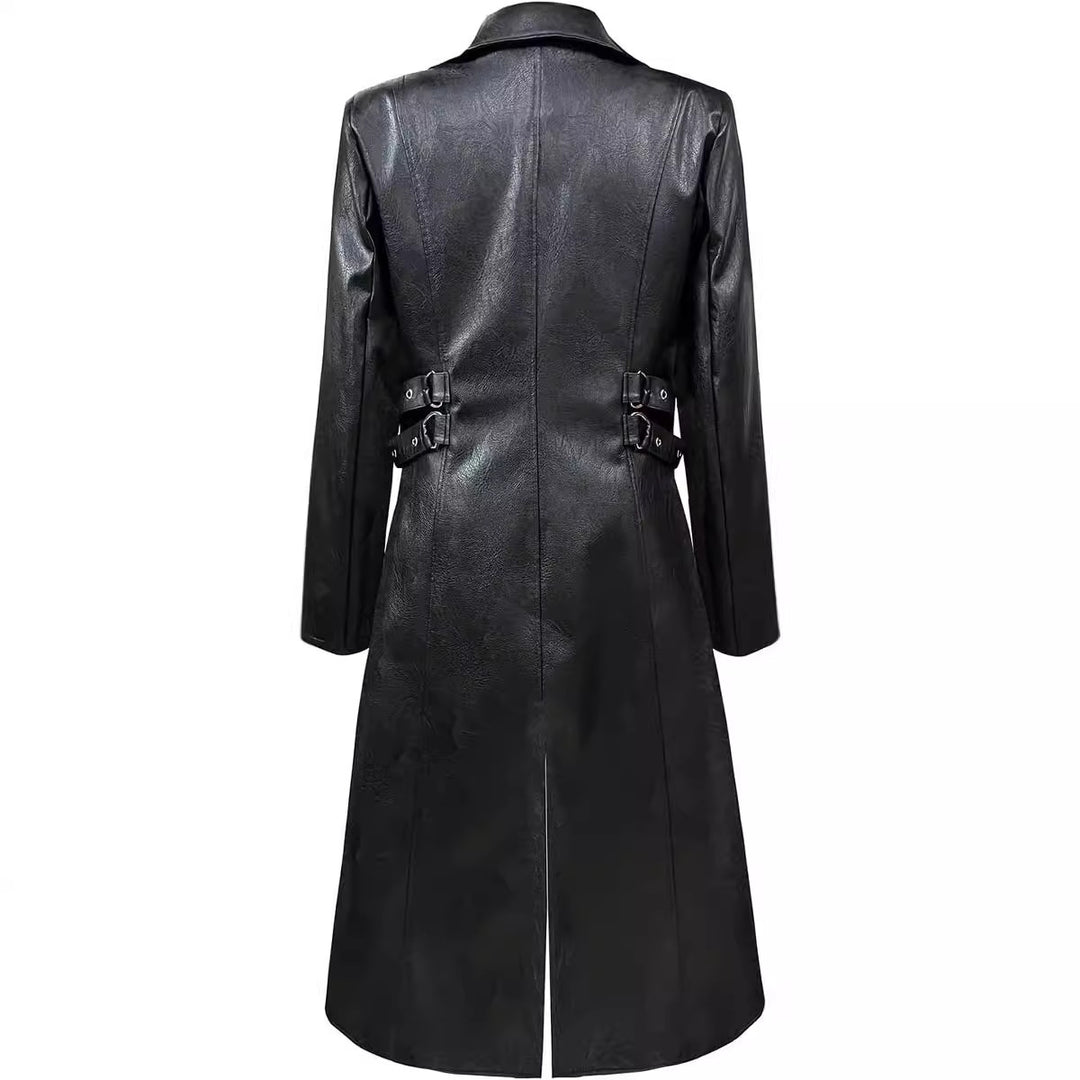 Herren asymmetrische Kunstlederjacke mit dekorativen Schnallen Echoarchiv