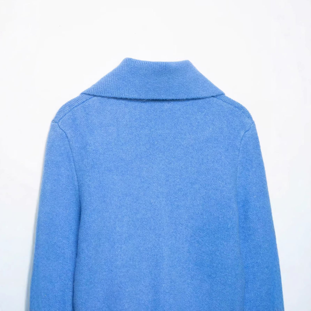 Damen Kurze Strickjacke mit Reißverschluss, weitem Polokragen und geripptem Saum Echoarchiv