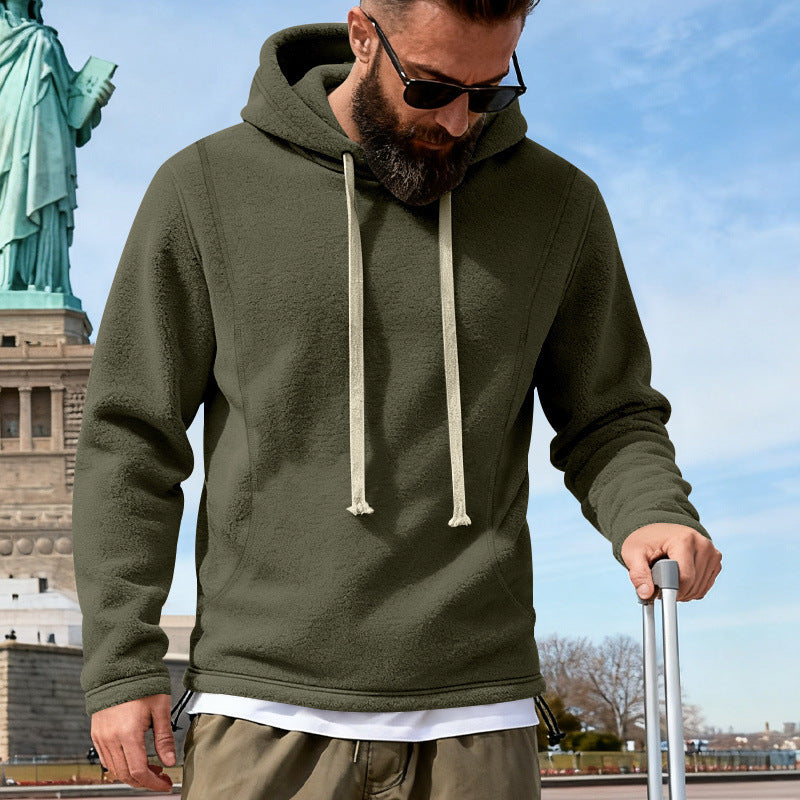 Herren Fleece-Hoodie mit Teddystruktur, Kapuze und entspannter Passform – Cavarno