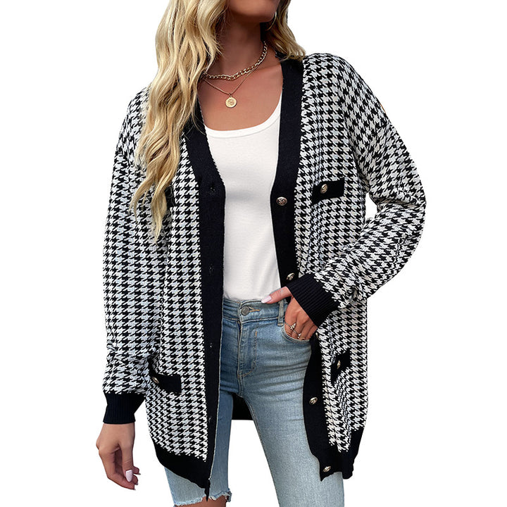 Damen Modischer Strickcardigan mit Hahnentritt-Muster Echo Archiv