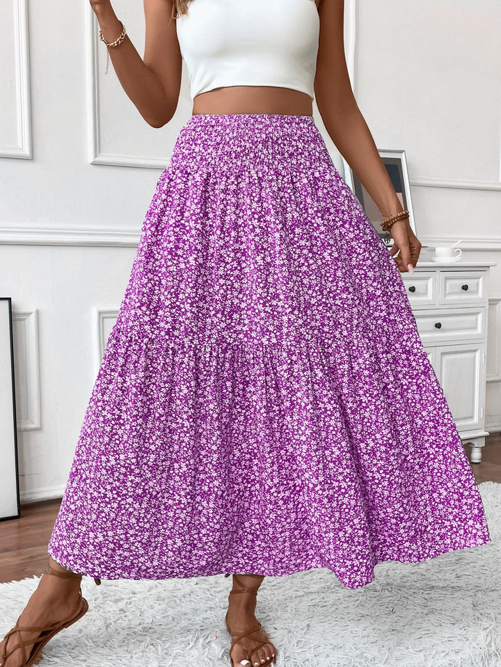 Damen Langer Rock mit floralem Print und elastischem Bund Echoarchiv