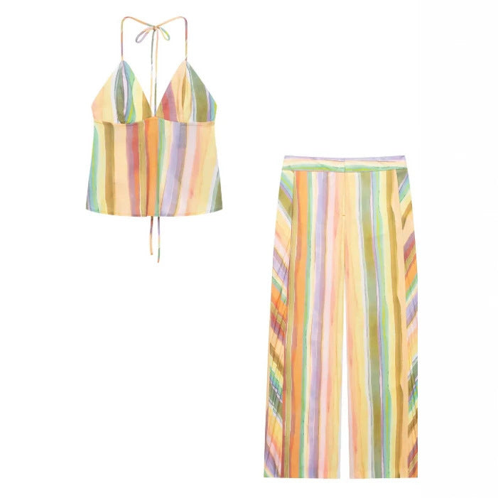 Damen Hochgeschnittene Palazzo‑Hose mit mehrfarbigem Aquarell‑Streifenmuster Echo Archiv
