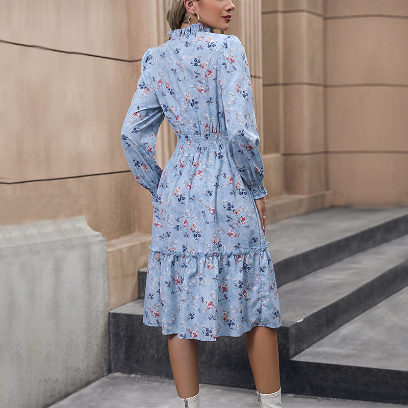 Damen Floral Midi-Kleid mit Taillierung und Puffärmeln Echo Archiv