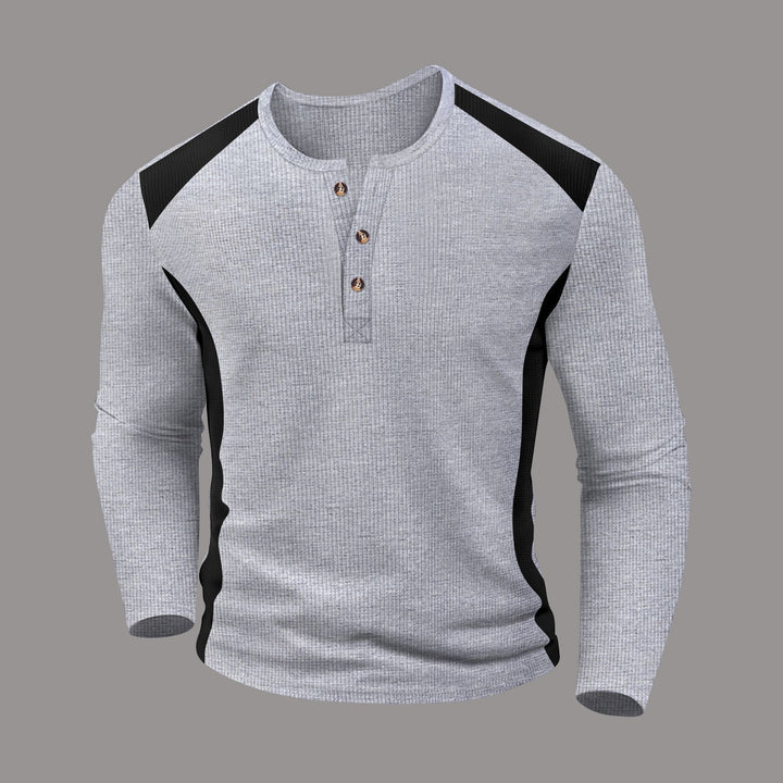 Herren Langarm Henley-T-Shirt mit atmungsaktiver Struktur und komfortablem Schnitt Echoarchiv