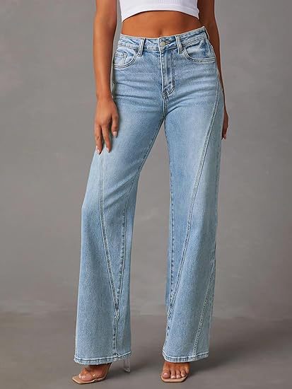 Damen High-Waist Wide-Leg Jeans mit dekorativer V-Naht Echo Archiv