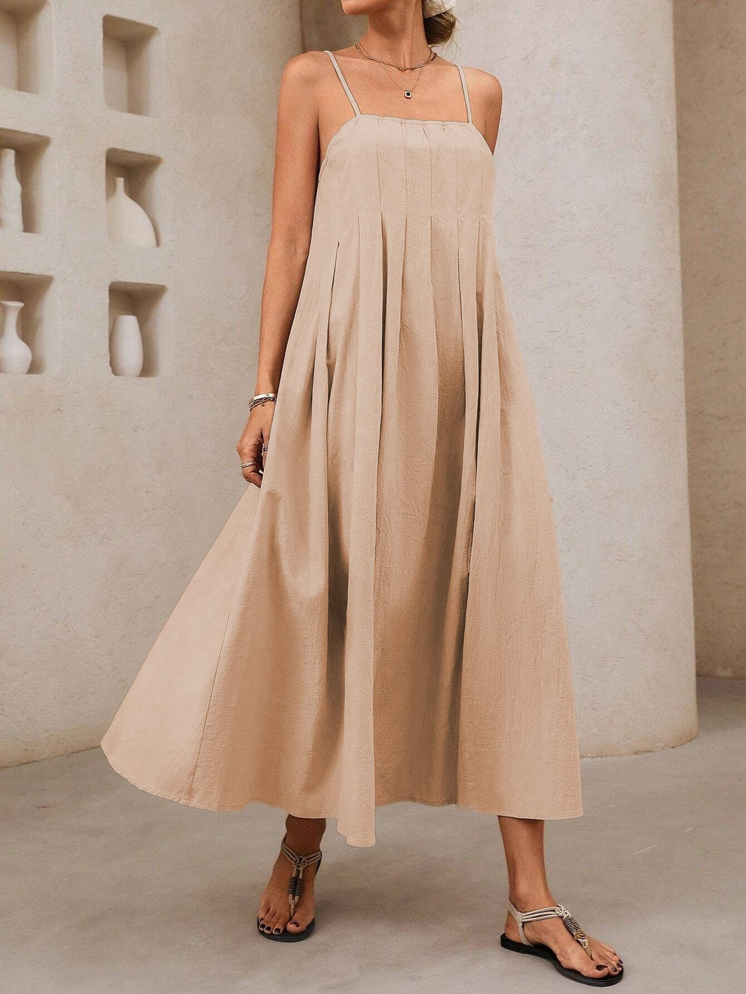 Damen Langärmliges Maxikleid mit Faltenwurf und Spaghettiträgern Echo Archiv