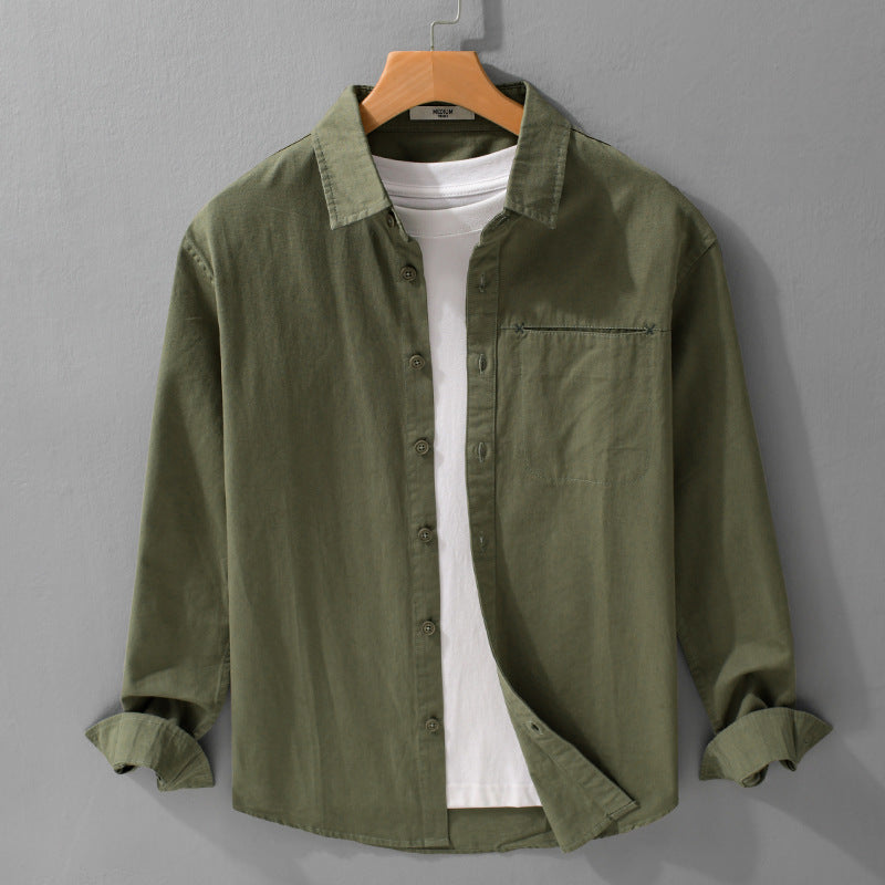 Herren Leichtes Baumwoll-Utility-Hemdjacke mit Kentkragen, Brusttasche und Relaxed-Fit Echoarchiv