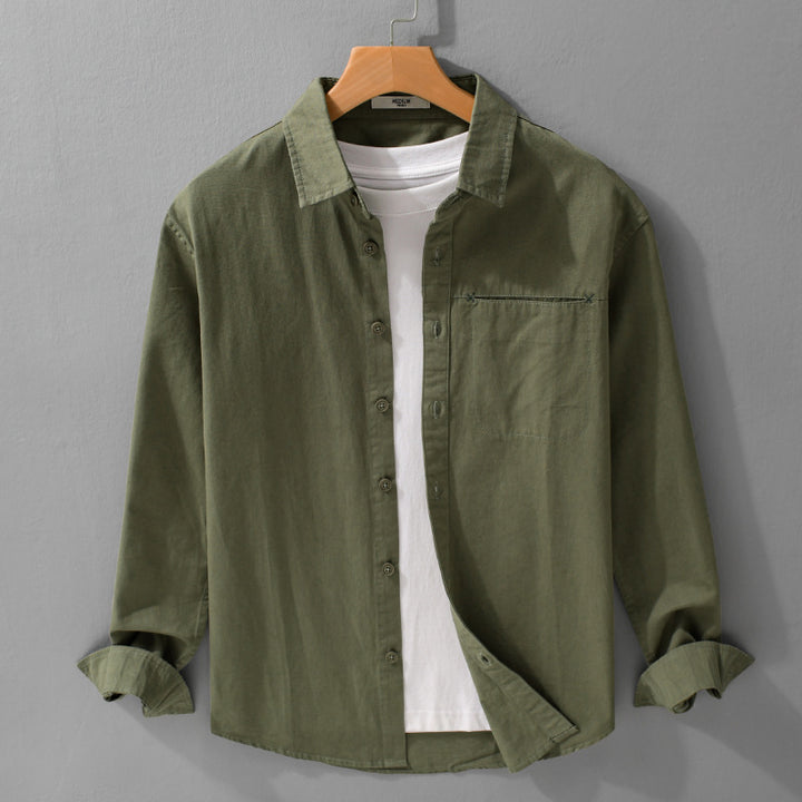 Herren Leichtes Baumwoll-Utility-Hemdjacke mit Kentkragen, Brusttasche und Relaxed-Fit Echoarchiv