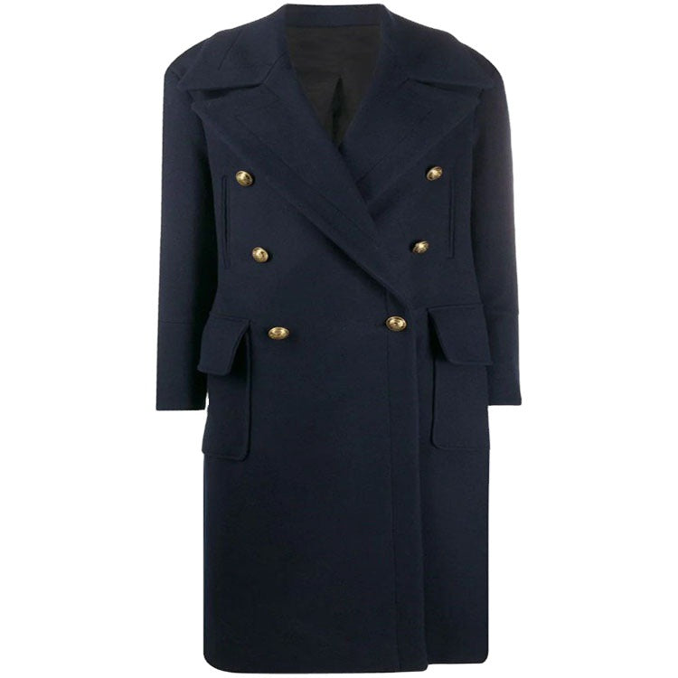 Damen Marineinspirierter Zweireiher-Longcoat aus Wollmix mit Oversize-Revers Echoarchiv