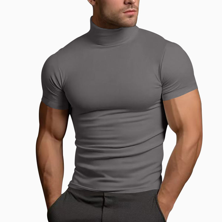 Herren eng anliegendes T-Shirt mit kurzem Stehkragen und hochelastischem Material Echoarchiv