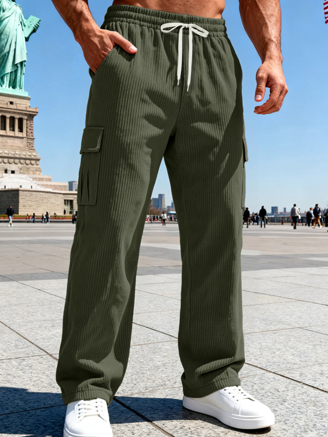Herren nan gerippte Cargo-Jogginghose mit elastischem Tunnelzugbund und seitlichen Pattentaschen Echo Archiv