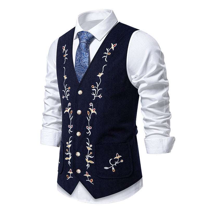 Herren elegante Weste mit floralem Design und praktischen Taschen Echoarchiv