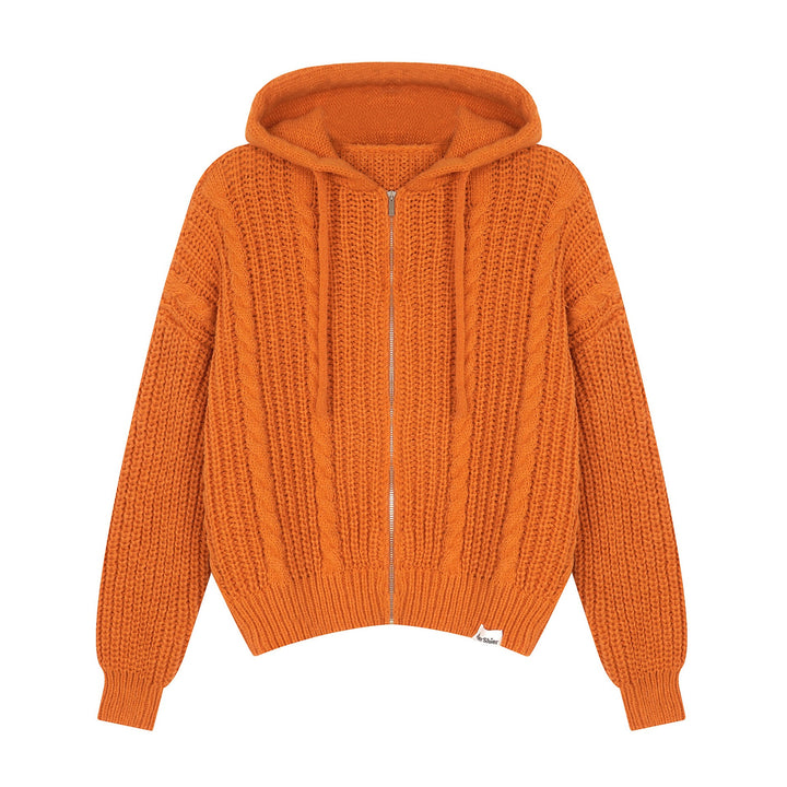 Damen Grobstrickjacke mit Kapuze und Reißverschluss Echoarchiv